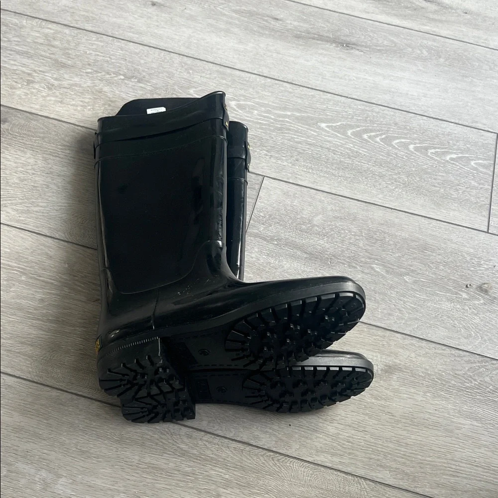 Ralph Lauren Black Tall Rain Boots with classic Gold Buckle size 10 - Picture 3 of 8